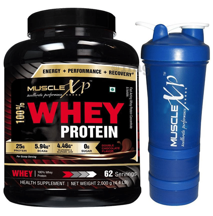 MuscleXP 100% Whey Protein  2Kg, Double Chocolate with Shaker 500ml (Design 14)