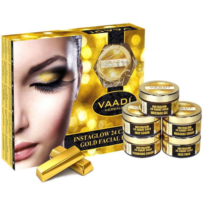 Vaadi Herbals Gold Facial Kit - 24 Carat Gold Leaves, Marigold & Wheatgerm Oil, Lemon Peel Extract 270gm