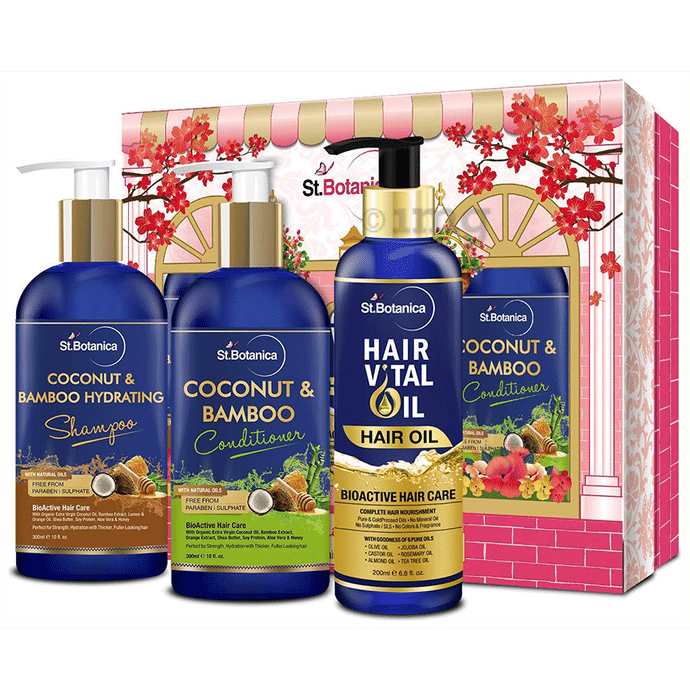 St.Botanica Combo Pack of Coconut & Bamboo Shampoo 300ml, Coconut & Bamboo Conditioner 300ml and Hair Vital Oil 200ml