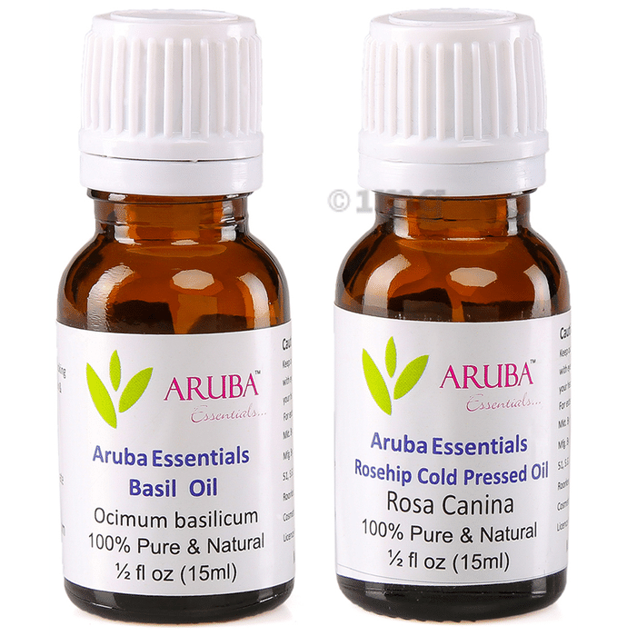 Aruba Essentials Combo Pack of Basil Oil & Rosehip Cold Pressed Oil (15ml Each)
