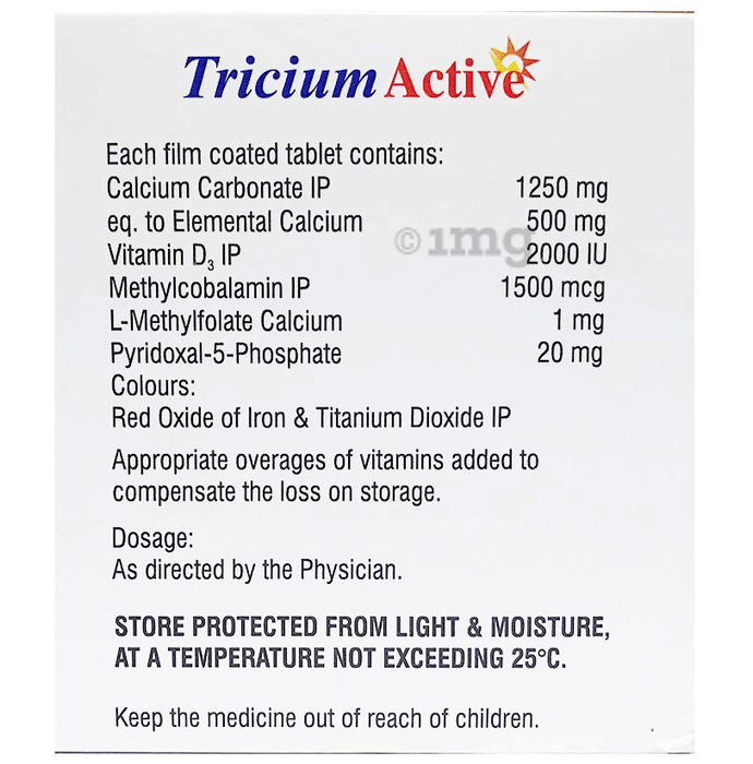 Tricium Active Tablet with Calcium, Vitamin D3 Methylcobalamin