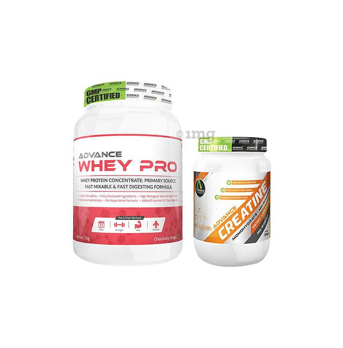 Advance Nutratech Combo Pack of Whey Pro Chocolate Fudge 1kg and Creatine Unflavored 300gm