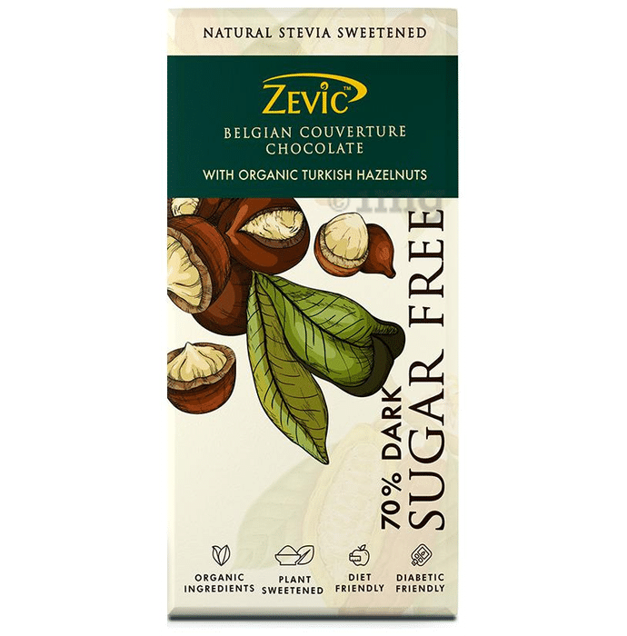 Zevic 70% Dark Sugar Free Belgian Couverture Chocolate with Organic Turkish Hazelnuts