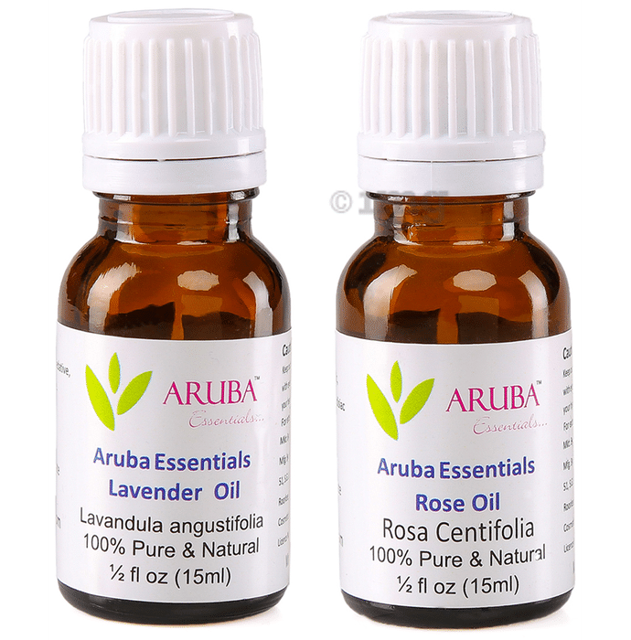 Aruba Essentials Combo Pack of Lavender Oil & Rose Oil (15ml Each)