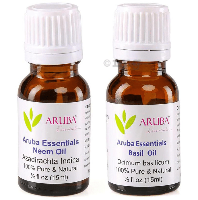 Aruba Essentials Combo Pack of Neem Oil and Basil Oil (15ml Each)