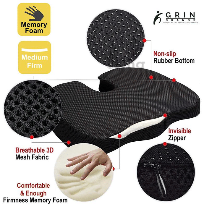 Grin Health Non Slip Orthopedic Memory Foam Enhanced Coccyx Seat Cushion for Sciatica Back Tailbone Pain Relief Sky Blue Buy box of 1.0 Cushion at best price in India 1mg