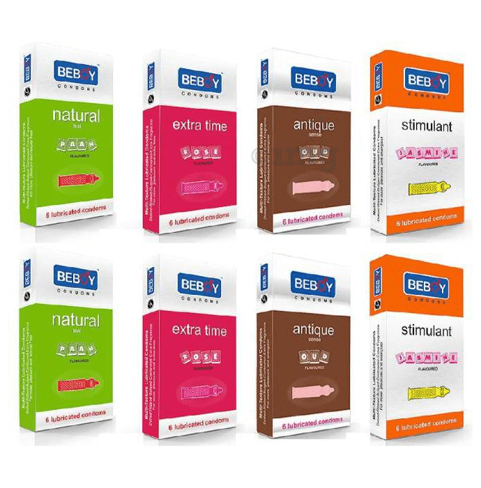 BEBOY Combo Pack of Multi Flavoured (Natural, Extratime, Antique & Stimulant) Condom 6 Each