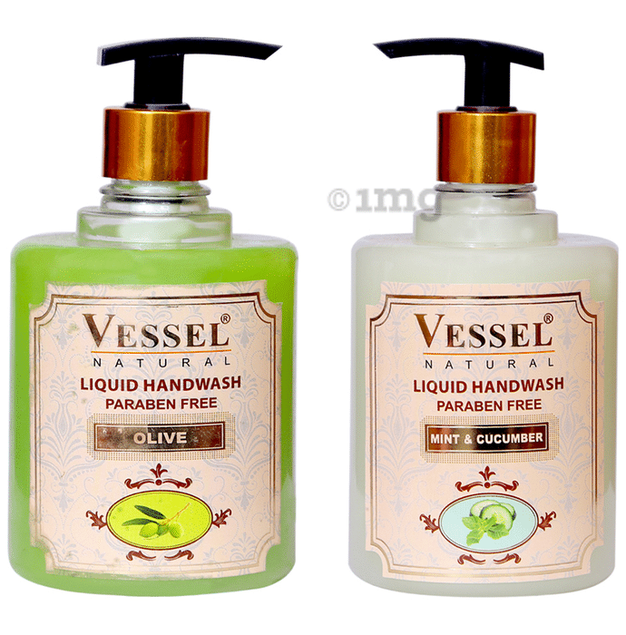 Vessel Combo Pack of Natural Paraben Free Premium Liquid Handwash Olive and Mint Cucumber (500ml Each)