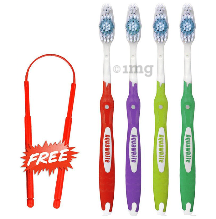 Aquawhite Active Clean Toothbrush with Tongue Cleaner Free