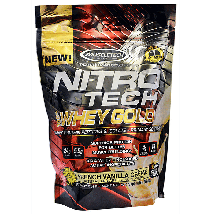 Muscletech Performance Series Nitro Tech 100% Whey Gold Whey Protein Peptides & Isolate French Vanilla Creme
