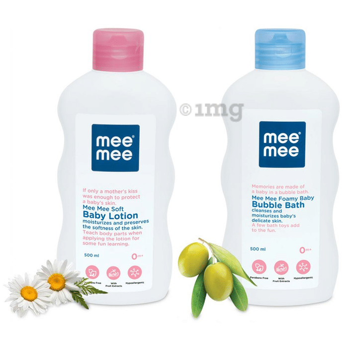 Mee Mee Combo Pack of Foamy Baby Bubble Bath and Baby Lotion (500ml Each)