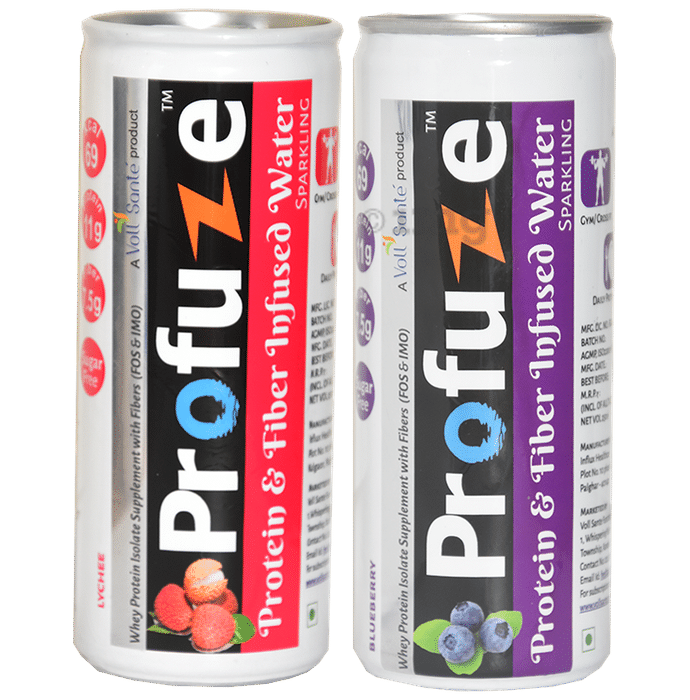 Profuze Combo Pack of Protein & Fibre Infused Water (250ml Each) Lychee+Blueberry
