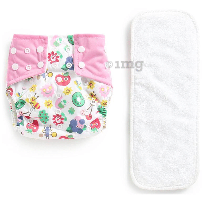 Polka Tots White Reusable & Washable White Cloth Diaper with 1 Diaper Liner and Size Adjustable Snap Buttons