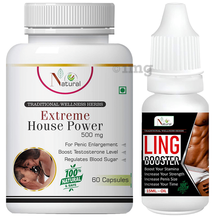 Natural Combo Pack of Extreme House Power 500mg, 60 Capsule & Ling Booster Oil 15ml