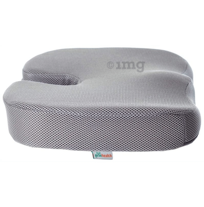 Grin Health Coccyx Seat Cushion with Memory Foam for Sciatica, Tailbone and Back Pain Relief Grey