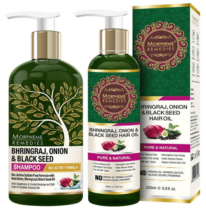 Morpheme Remedies Combo Pack of Bhringraj, Onion & Black Seed Shampoo 300ml and Hair Oil 200ml
