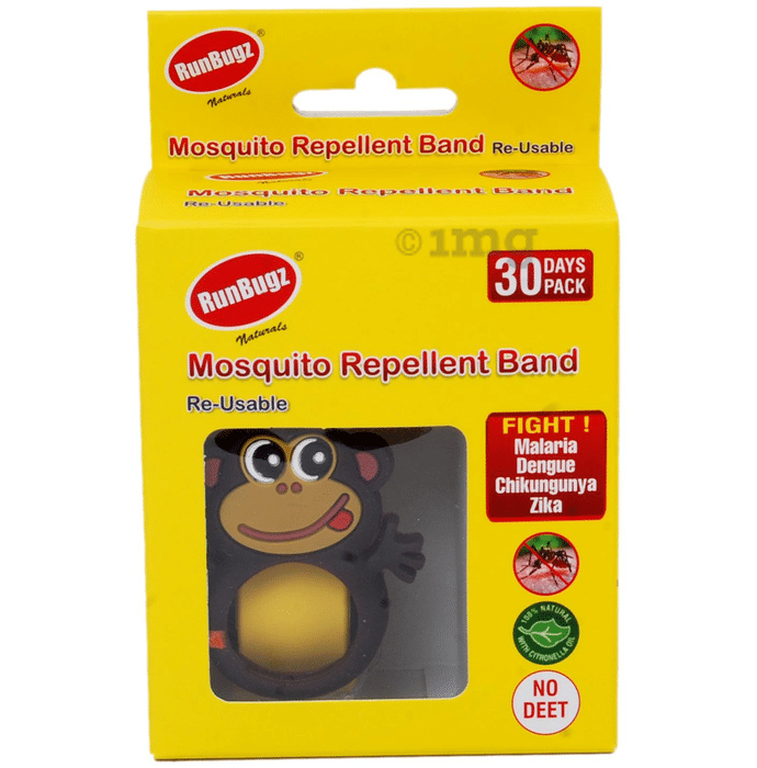 Runbugz Monkey Mosquito Repellent Band with 2 Refillable Tabs Yellow