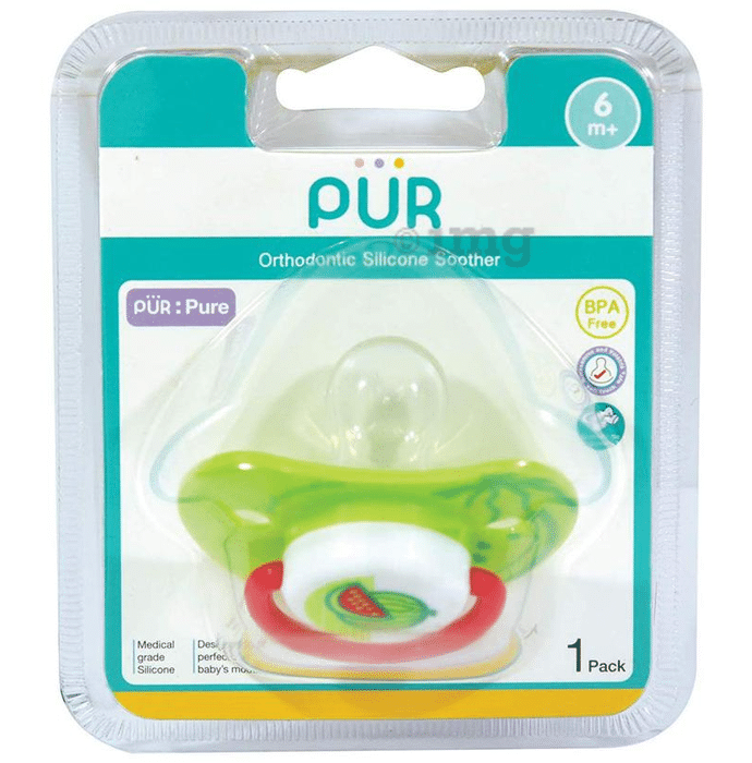 Pur Orthodontic Silicone Soother 6m+ Green Regular