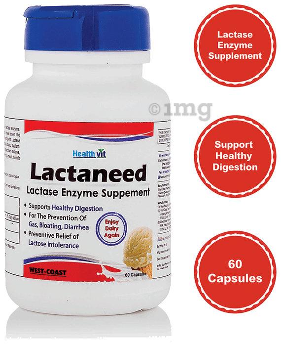 HealthVit Lactaneed Lactase Enzyme for Gut Health, Digestion & Diarrhoea Relief |  Capsule