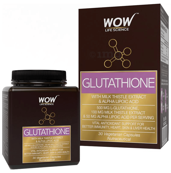 WOW Life Science Glutathione 500mg | Veg Capsules with Milk Thistle Extract & ALA for Immunity, Heart, Skin & Antioxidant Support