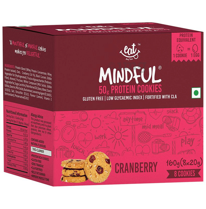 Eat Anytime Mindful 50gm Whey Protein Cookies (20gm Each) Cranberry