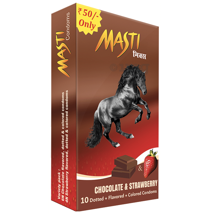 Masti Dotted+Flavored+Colored Chocolate and Strawberry Condom