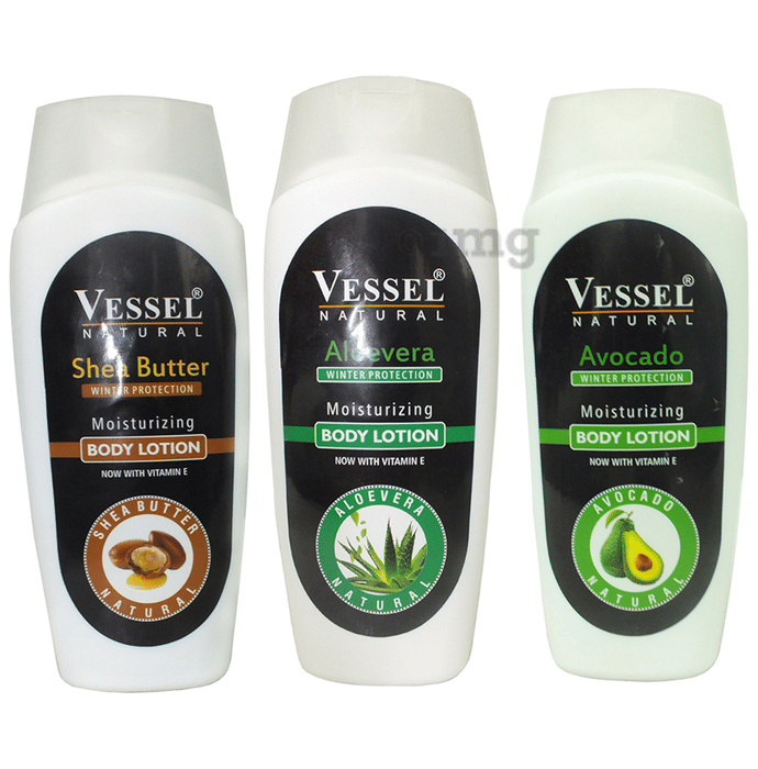 Vessel Combo Pack of Natural Winter Protection Moisturizing Body Lotion with Shea Butter, Aloe Vera and Avacado (200ml Each)