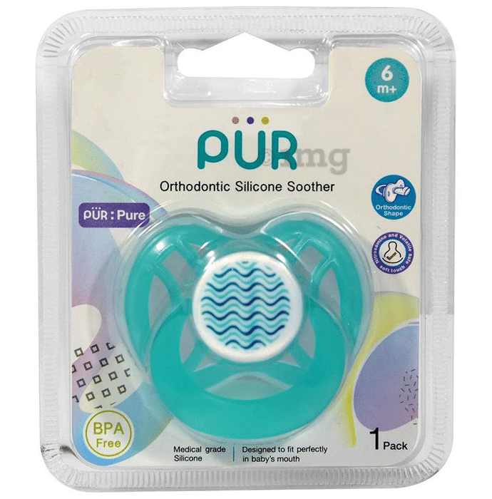 Pur Orthodontic Silicone Soother 6m+ Blue Orthodontic Shape