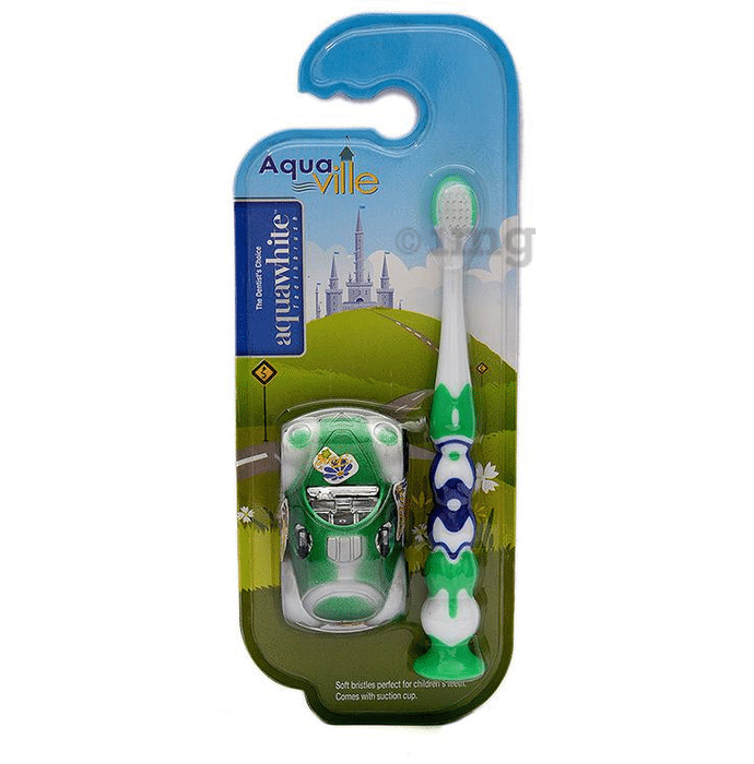 Aquawhite Aqua Ville Toothbrush Green with Car Toy