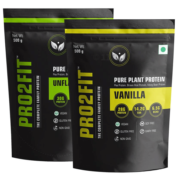 Pro2fit Unflavoured & Vanilla Pure Plant Protein (500gm Each)
