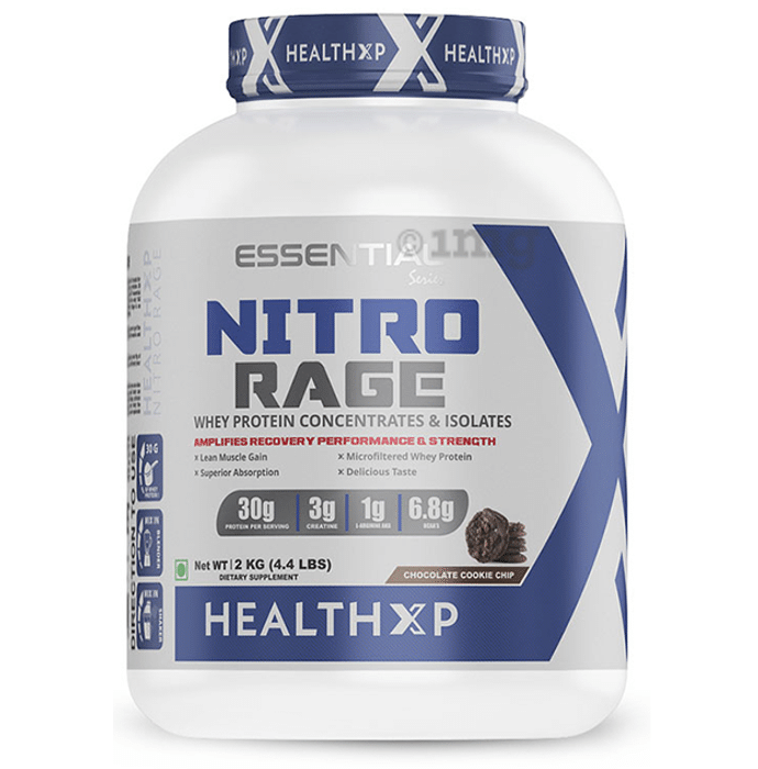 HealthXP Nitro Rage Whey Protein Concentrates & Isolates Powder Chocolate Cookie Chip