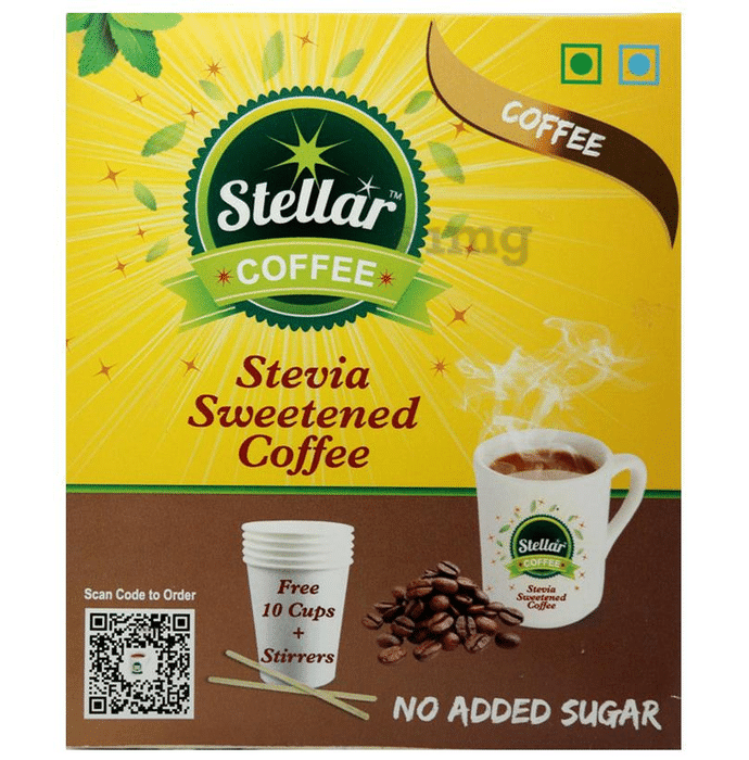 Steller Stevia Sweetened Coffee with 10 Cups + Stirrers Free