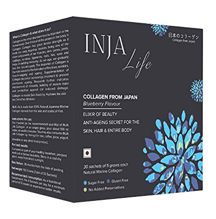 INJA Life Collagen Powder for Anti-Ageing Support, Skin & Hair Health | Flavour Blueberry