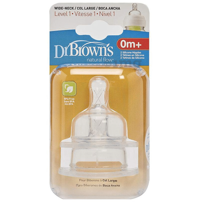 Dr Brown's Natural Flow Level 1 Silicone Wide Neck Nipple 0m+