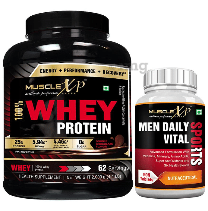 MuscleXP 100% Whey Protein  2Kg, Double Chocolate with Men Daily Vital Sports Multivitamin 90 Tablets