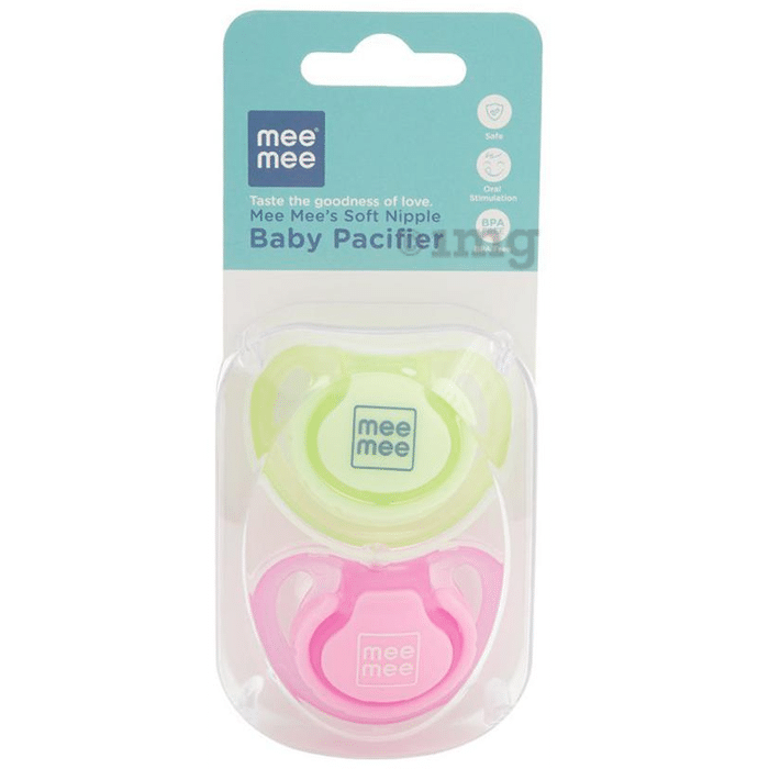 Mee Mee Baby Pacifier with Soft Nipple Red and Blue Pink and Green