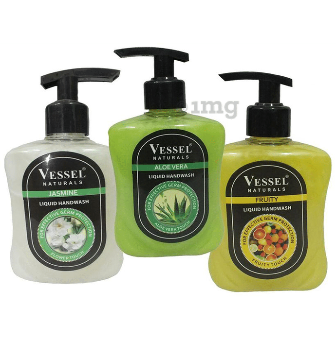 Vessel Combo Pack Naturals Liquid Handwash Jasmine, Aloe Vera and Fruity (250ml Each)