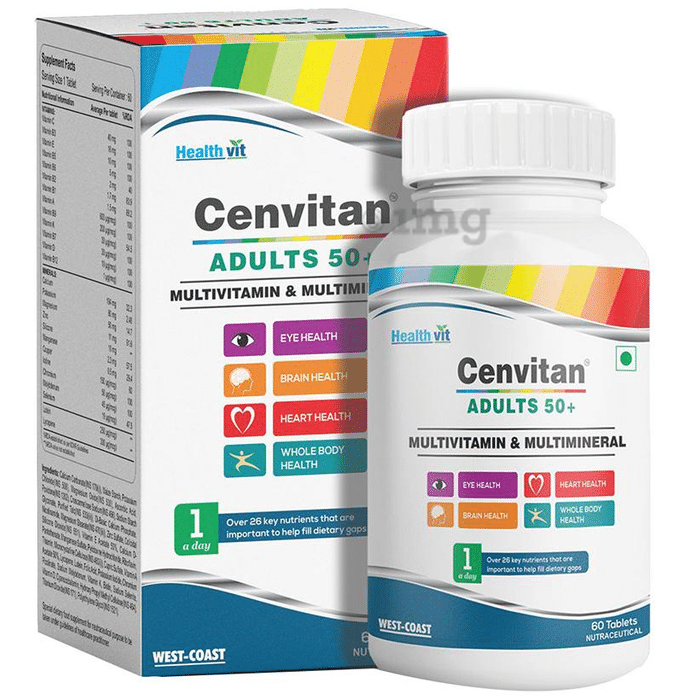 HealthVit Cenvitan Adults 50+ with Multivitamin & Multimineral for Eye, Brain, Heart & Bone Health | Tablet