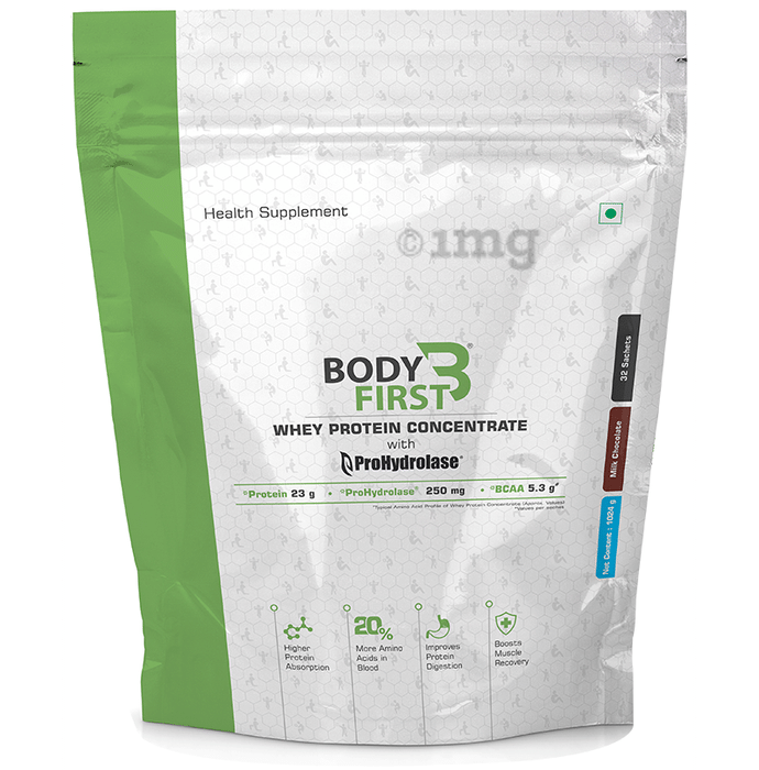 Body First Whey Protein Concentrate with ProHydrolase (32gm Each) Milk Chocolate
