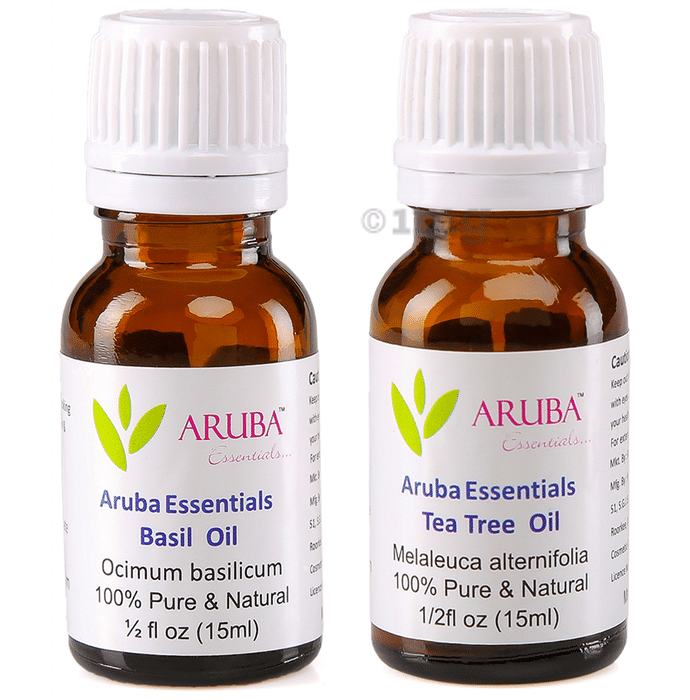 Aruba Essentials Combo Pack of Basil Oil & Tea Tree Oil (15ml Each)