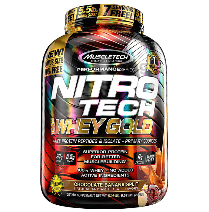 Muscletech Performance Series Nitro Tech 100% Whey Gold Whey Protein Peptides & Isolate Chocolate Banana Split