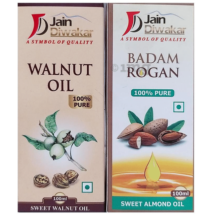 Jain Diwakar Combo Pack of  100% Pure Badam Rogan & Walnut Oil (100ml Each)