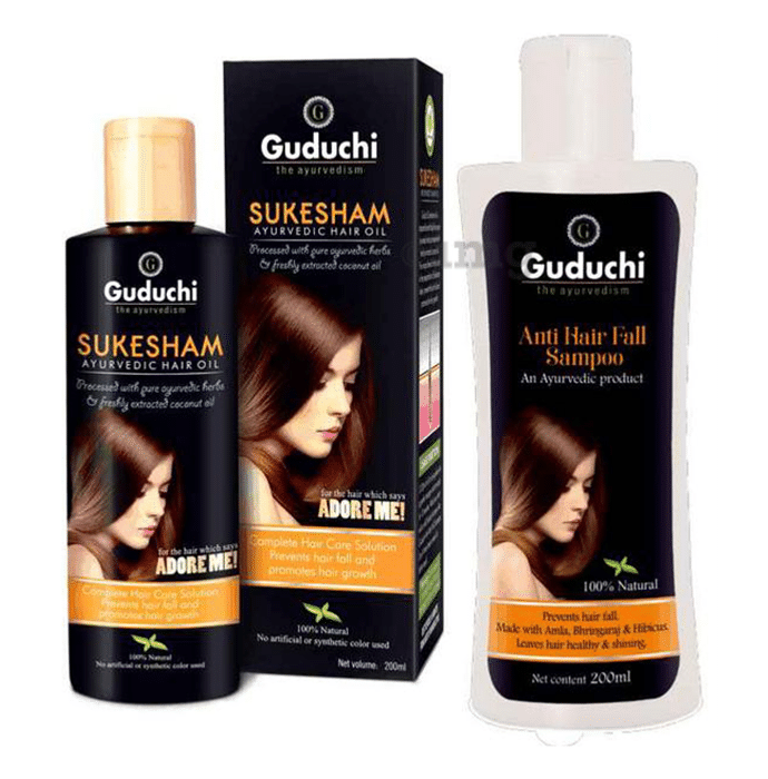Guduchi The Ayurvedism Combo Pack of Sukesham Ayurvedic Hair Oil & Anti Hair Fall Shampoo (200ml Each)