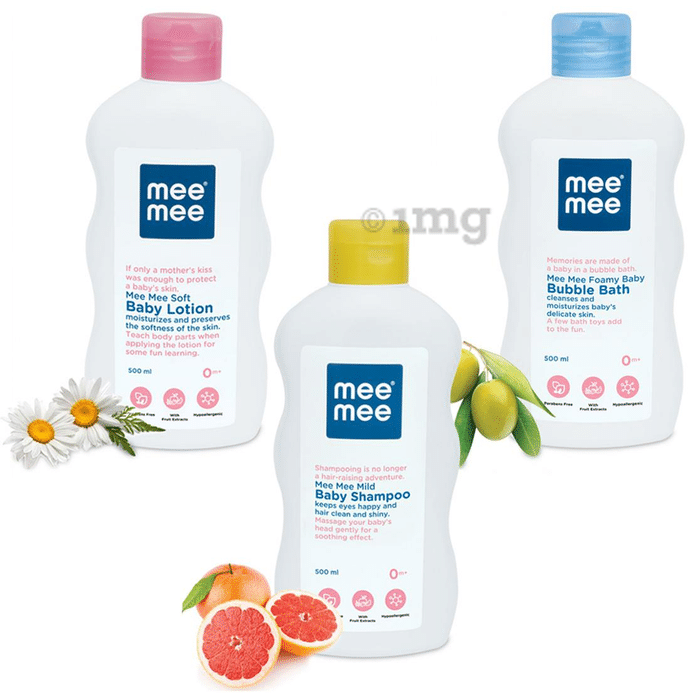 Mee Mee Combo Pack of Baby Lotion, Baby Shampoo and Baby Bubble Bath (500ml Each)