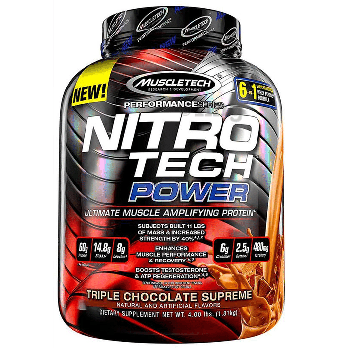 Muscletech Performance Series Nitro Tech Power Ultimate Muscle-Amplifying Protein Powder Triple Chocolate Supreme