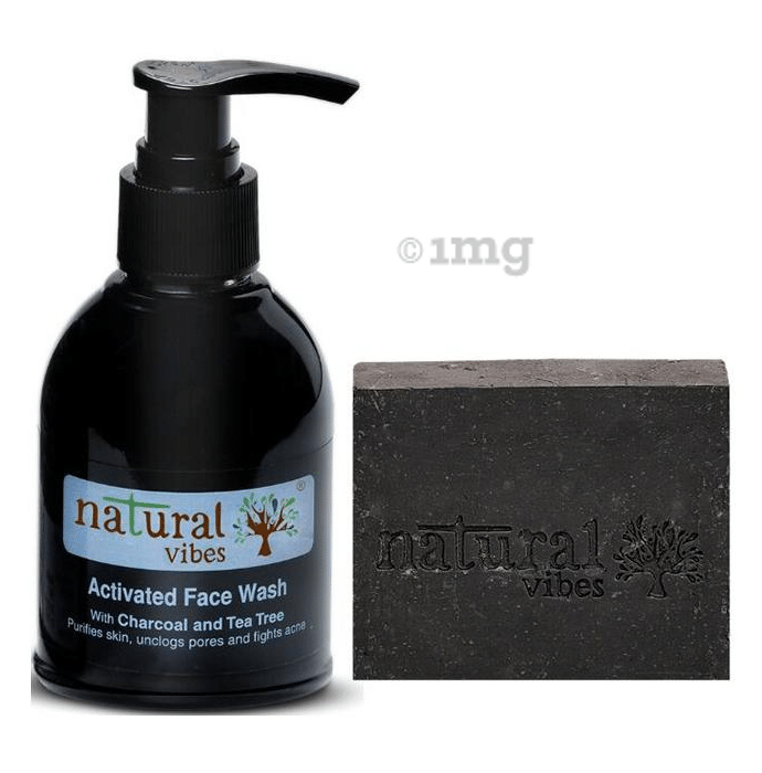 Natural Vibes Combo Pack of Activated Charcoal Face Wash 150ml and Soap 150gm