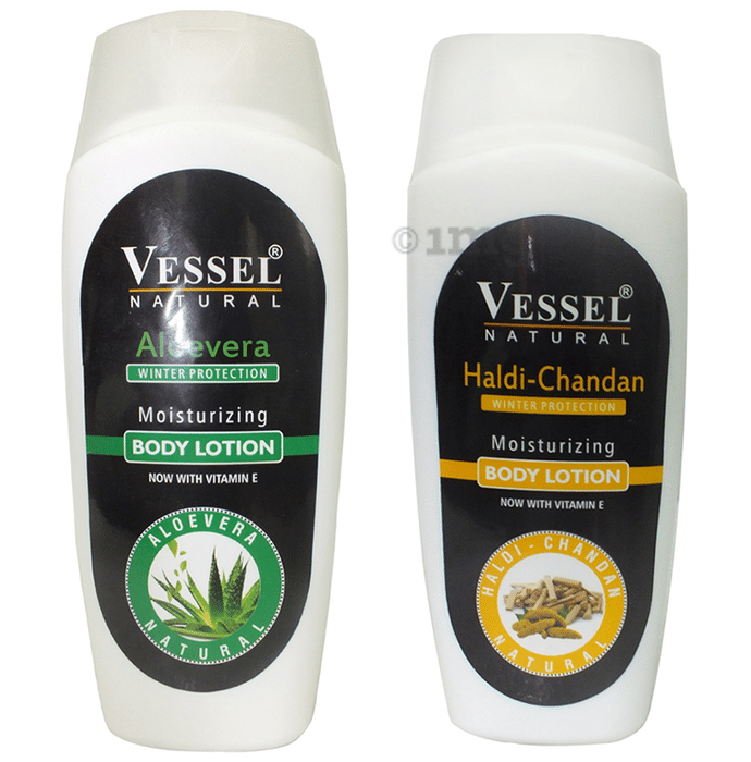 Vessel Combo Pack of Natural Winter Protection Moisturizing Body Lotion with Aloe Vera and Haldi Chandan (200ml Each)