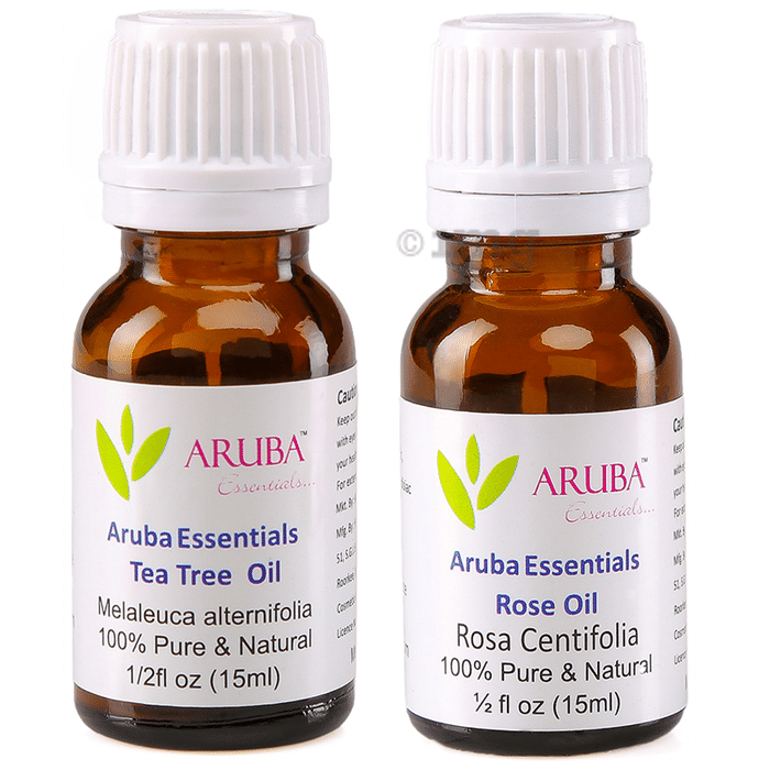 Aruba Essentials Combo Pack of Tea Tree Oil & Rose Oil (15ml Each)
