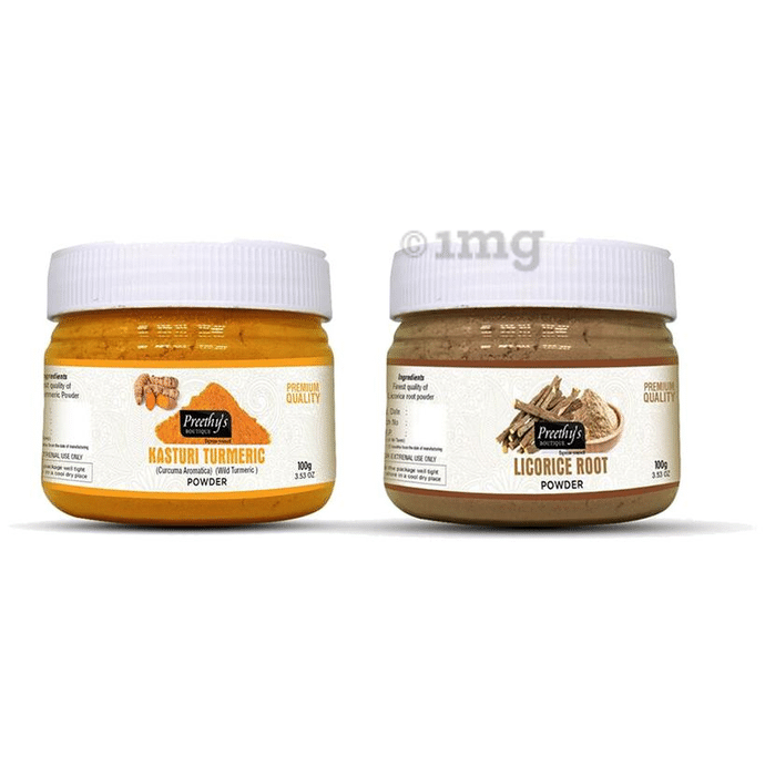 Preethy's Boutique Combo Pack of Kasturi Turmeric Powder and Licorice Root Powder (100gm Each)