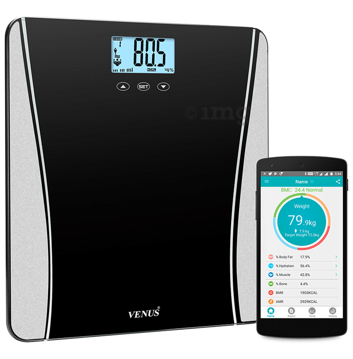 Venus Prime Lightweight ABS Digital/LCD Personal Health Body Weight Weighing Scale Bluetooth BMI Glass